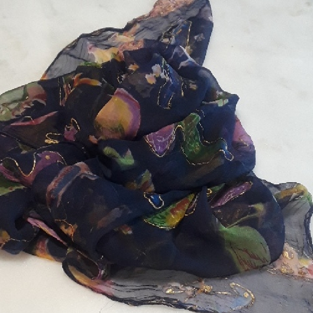 Incredibly Beautiful! Hand painted Silk Scarf, Large Square Metre